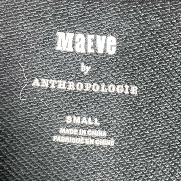 MAEVE Black V-Neck Ruched Sweatshirt with Peplum Hem puff sleeve Size Small - Picture 6 of 10